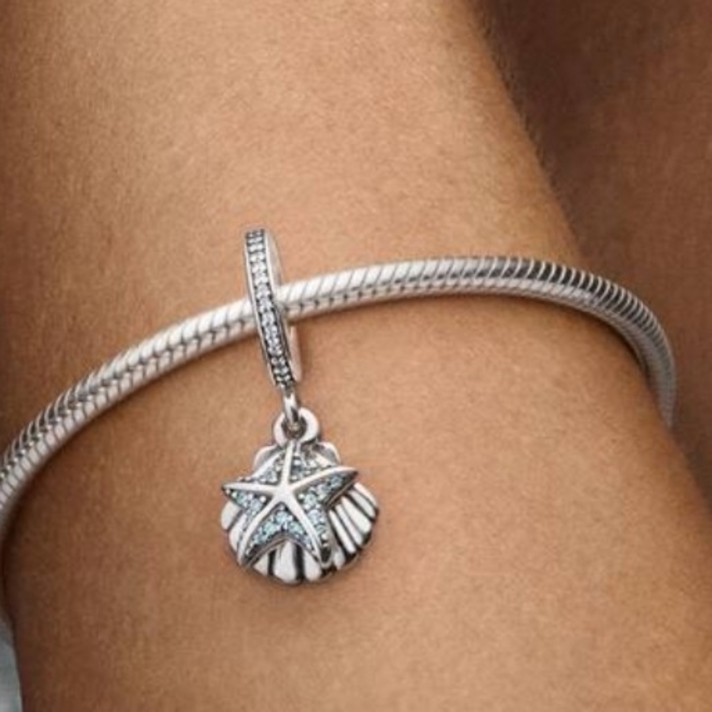 Authentic Pandora Starfish Shell Silver Dangle Ch… - image 4
